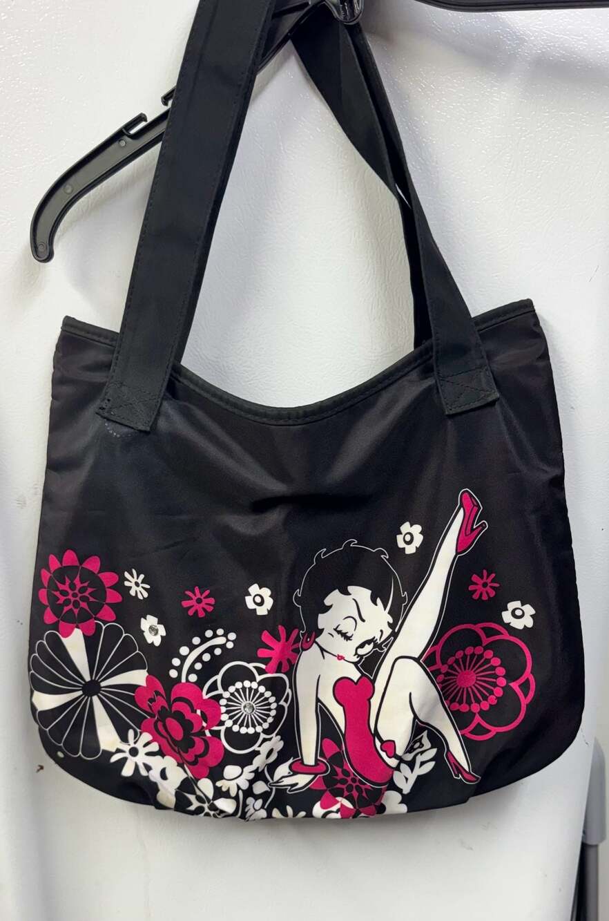 FAB Starpoint Betty Boop Graphic Print Nylon Tote Bag with Rhinestone Detail